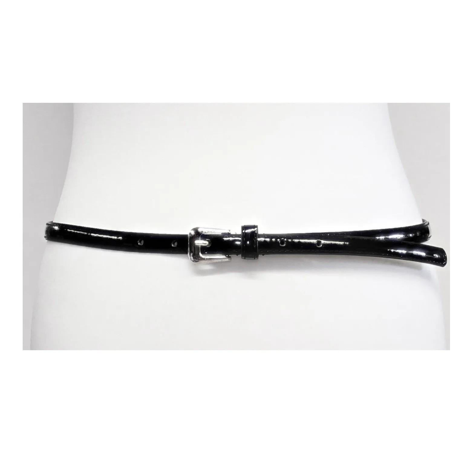 1.3cm Black Skinny Pencil Belt with Silver Buckle