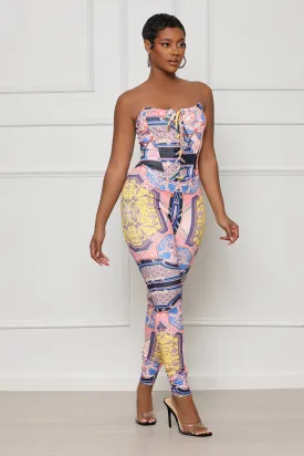 Abstract Corset Jumpsuit (Pink Multi)- FINAL SALE