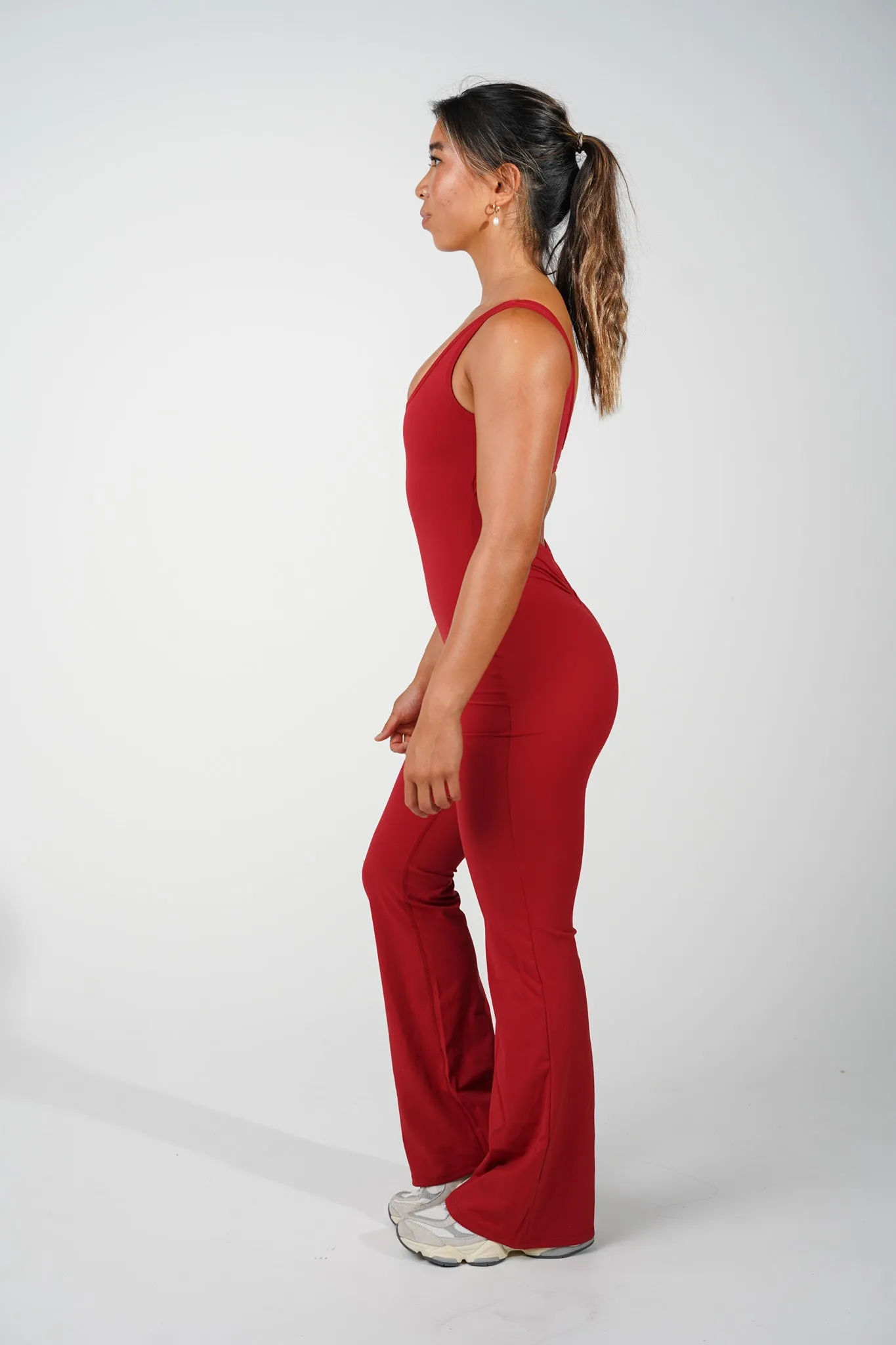 AMORA FLARED JUMPSUIT - DARK RED