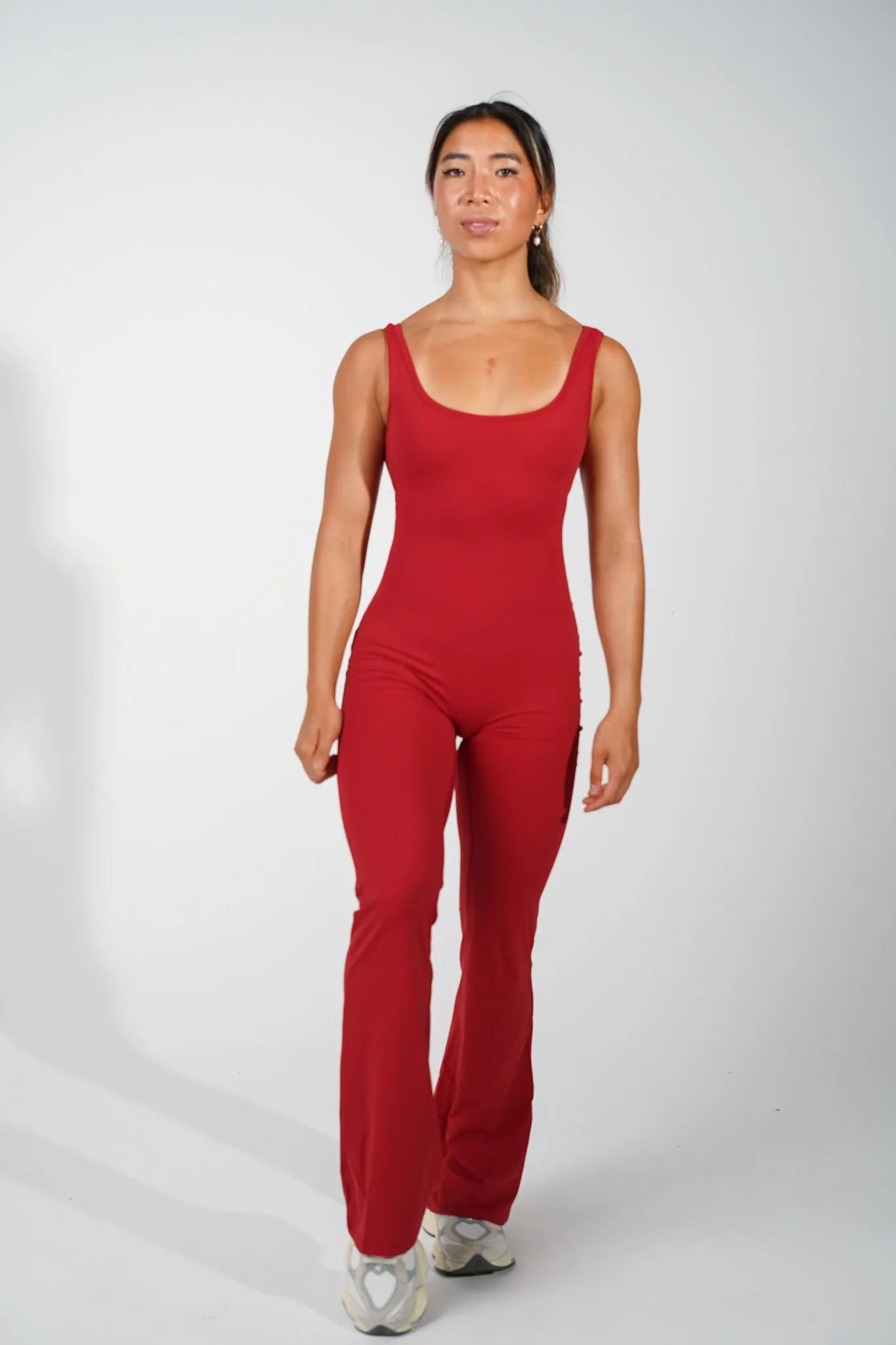 AMORA FLARED JUMPSUIT - DARK RED