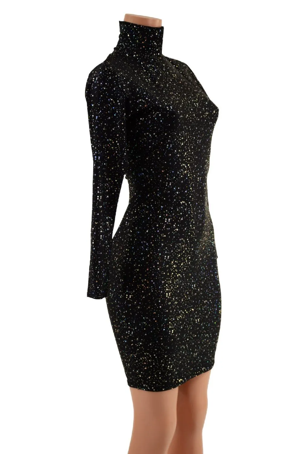 Backless Star Noir Bodycon Dress with Snap Back Turtleneck