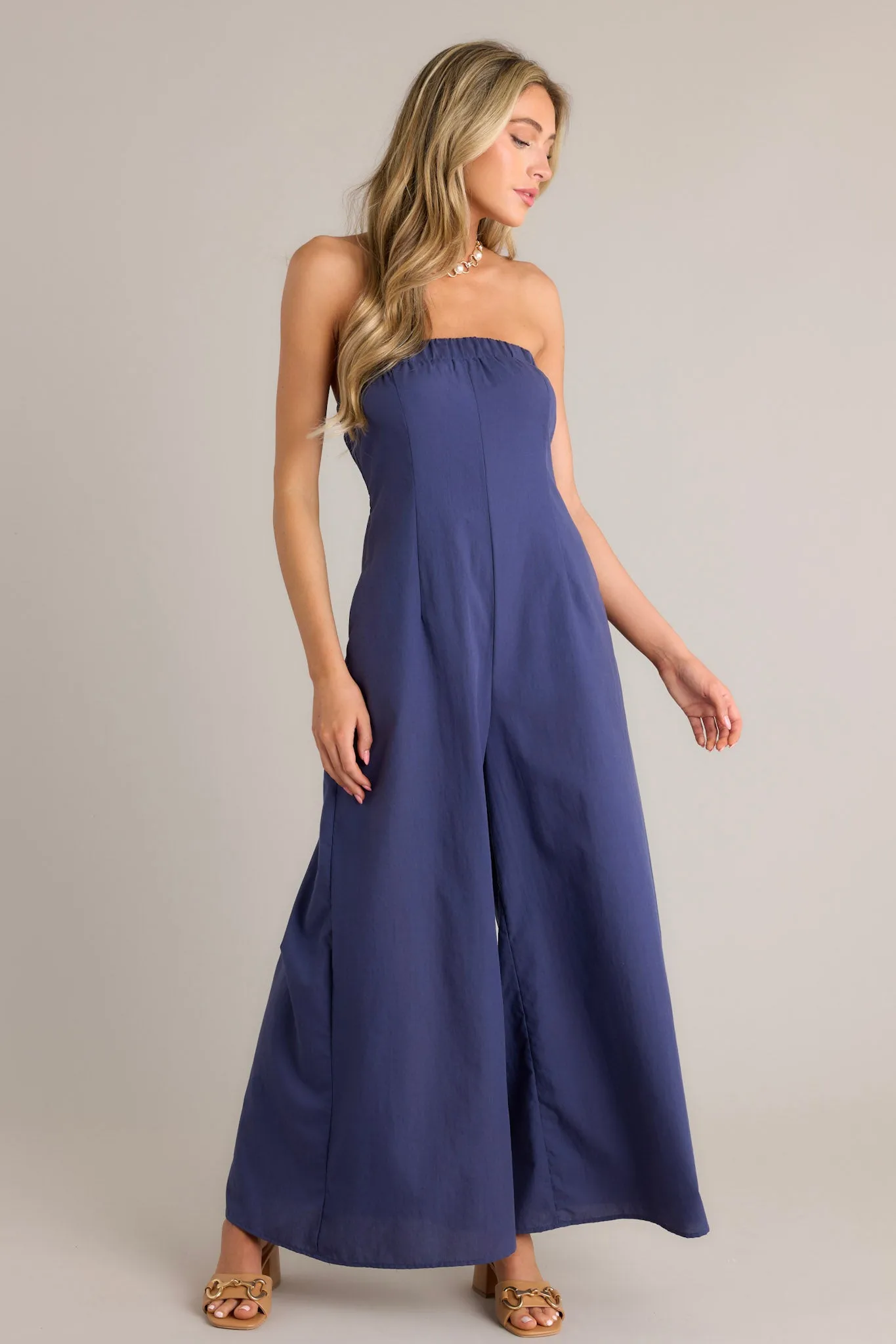 Behind The Smile Navy Strapless Jumpsuit