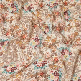 Beige synthetic crepe fabric with multicolor print in floral design-D7629