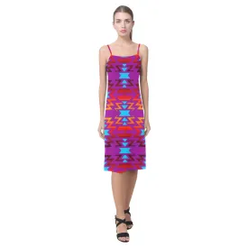 Big Pattern Fire Colors and Sky Moon Shadow Alcestis Slip Dress