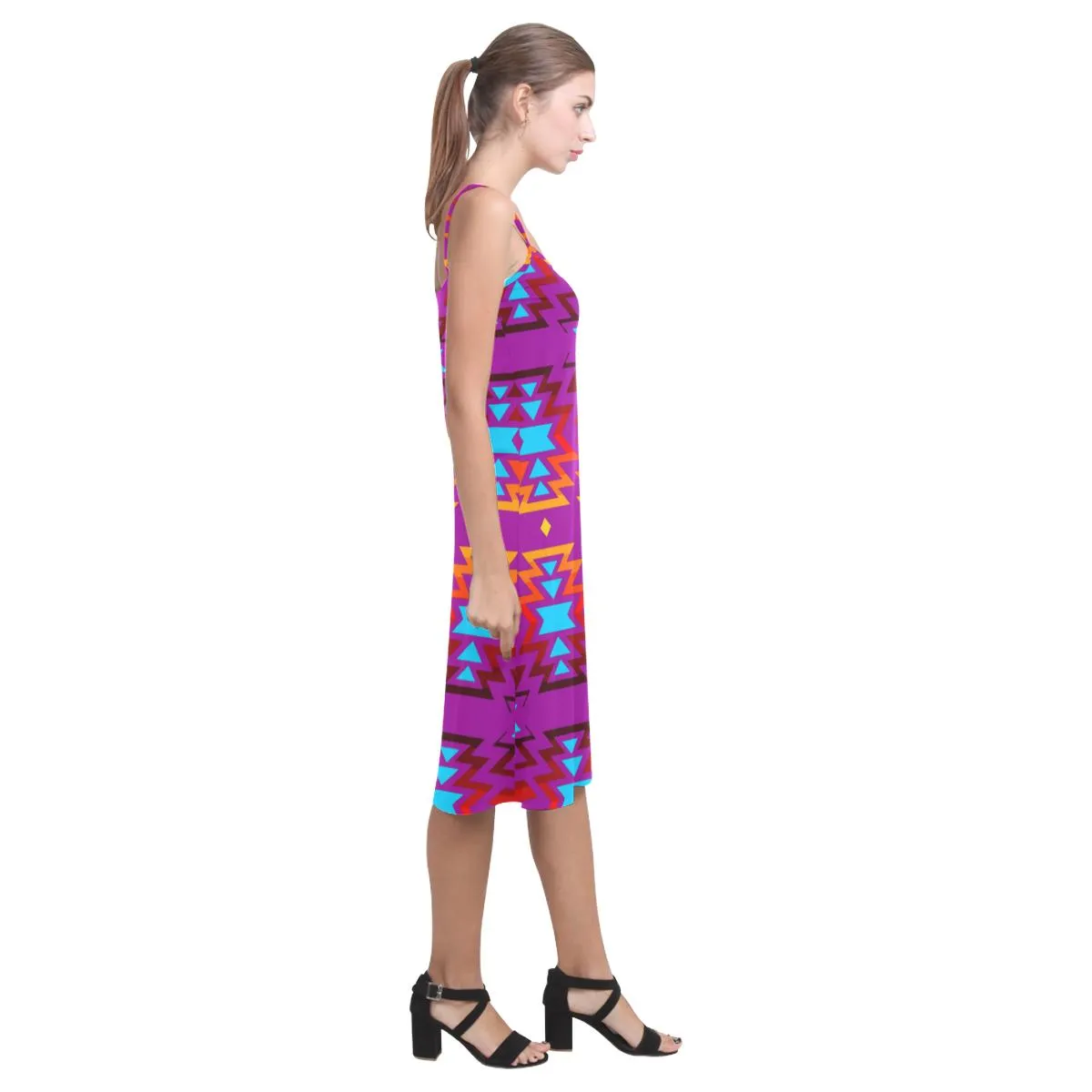 Big Pattern Fire Colors and Sky Moon Shadow Alcestis Slip Dress