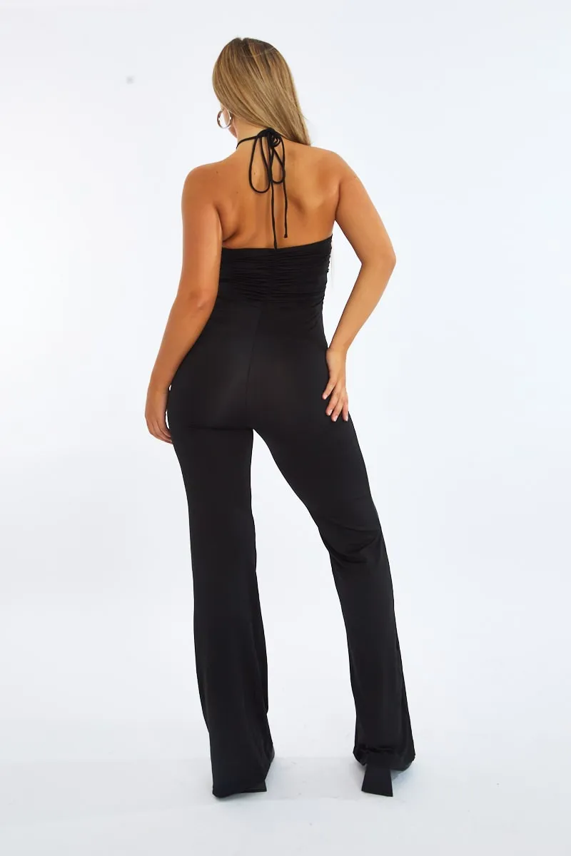 Black Cut Out Halter Neck Wide Leg Jumpsuit - Fiona