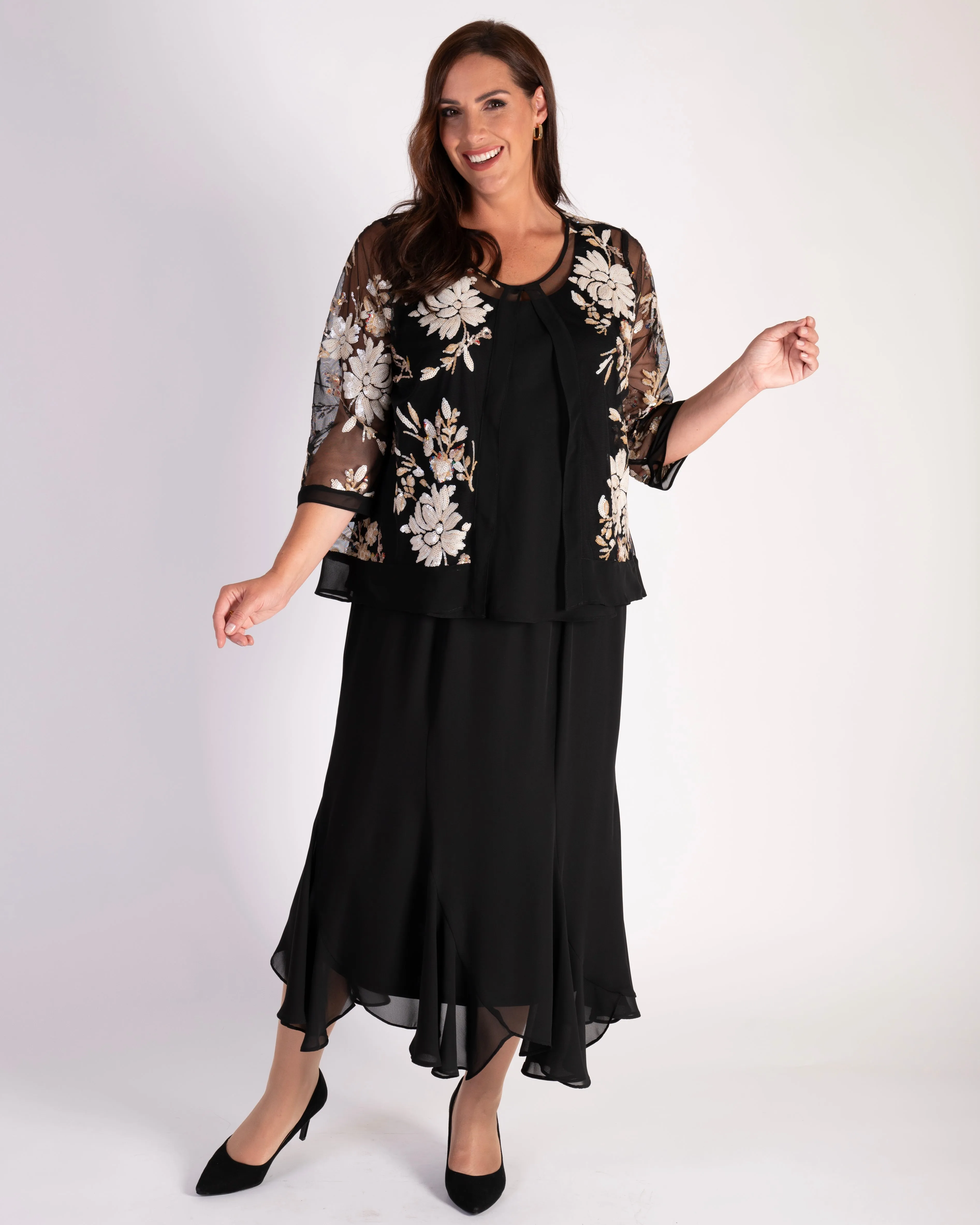 Black Six Panelled Crepe Chiffon Skirt