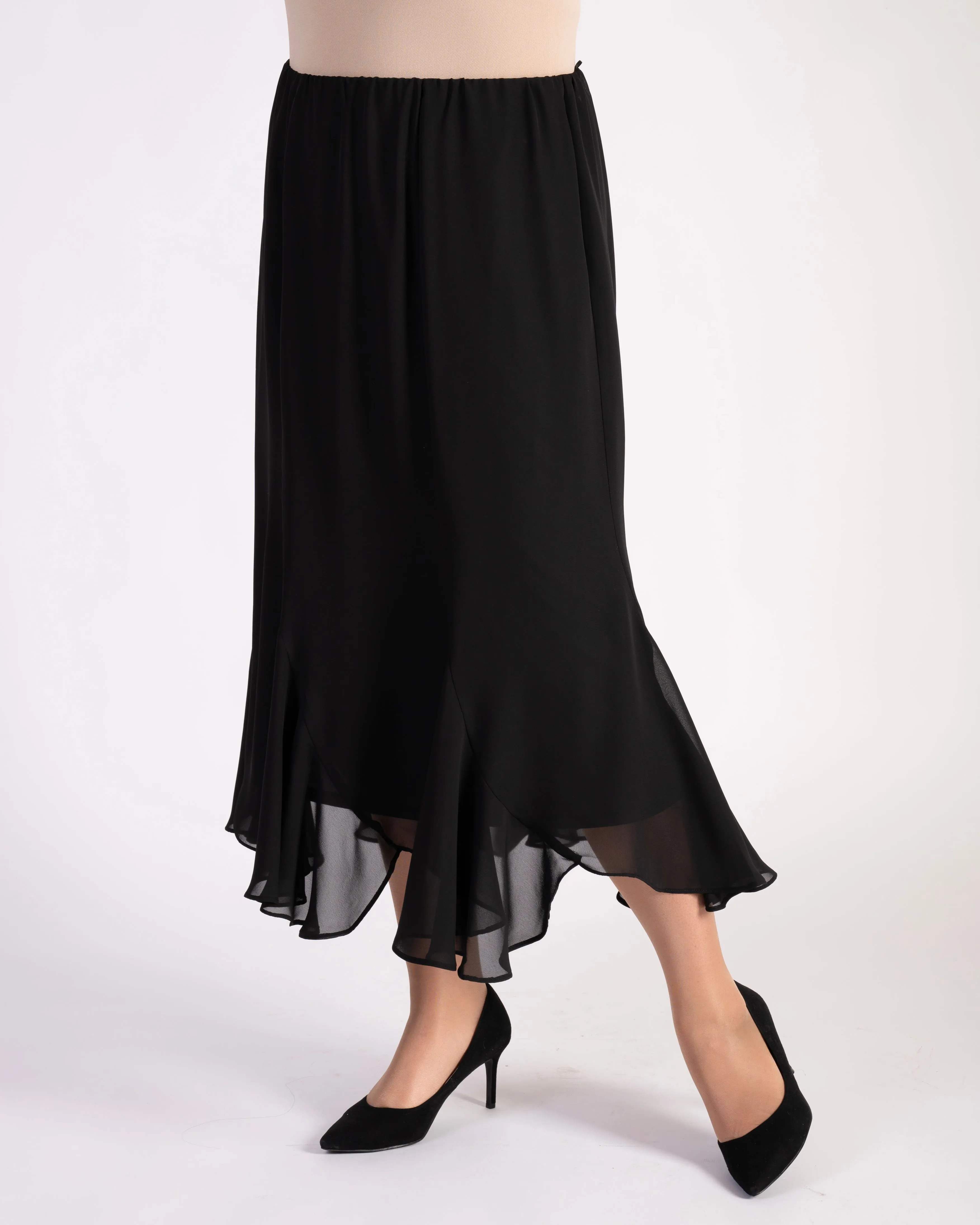 Black Six Panelled Crepe Chiffon Skirt