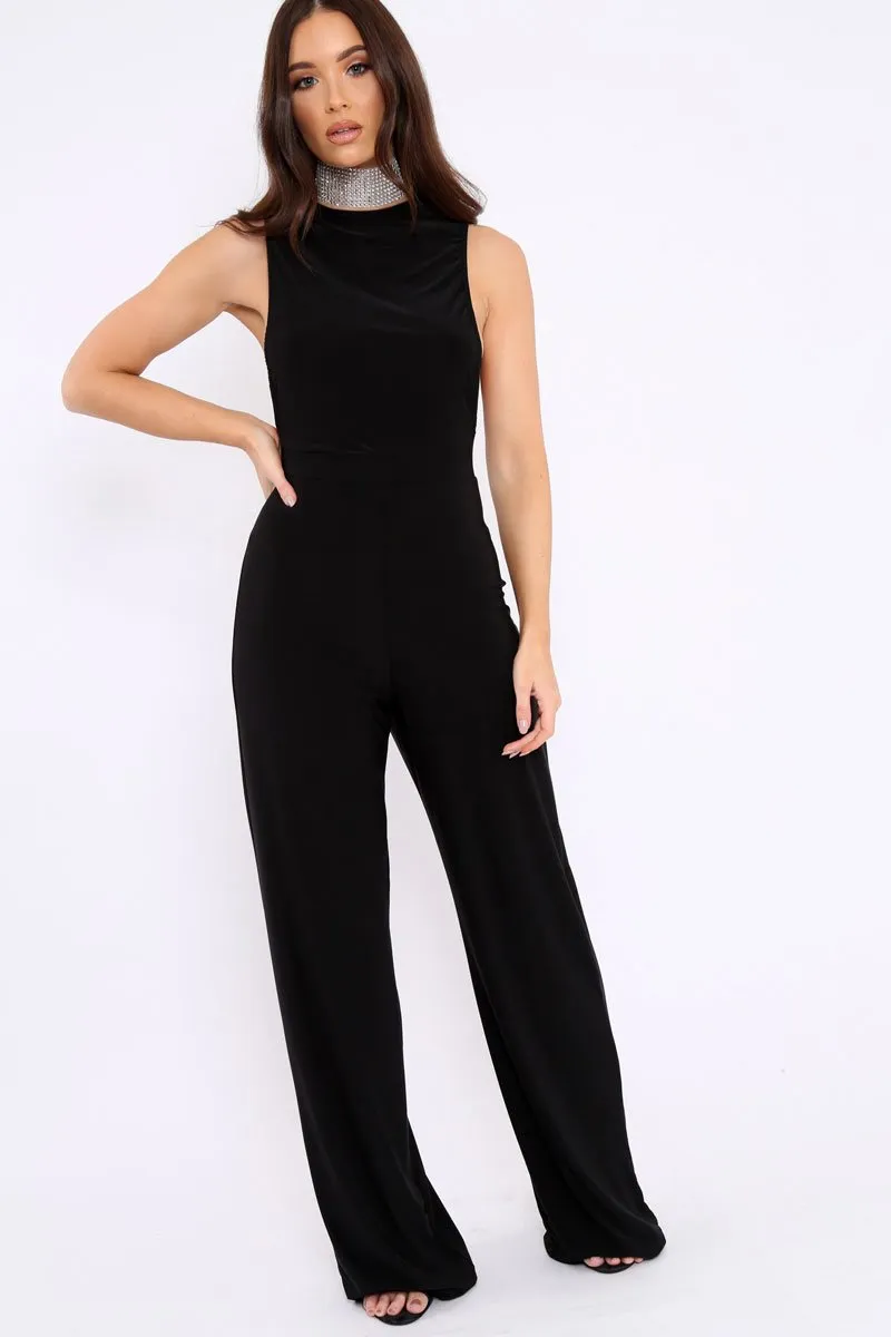 Black Slinky Low Side Jumpsuit - Ivannah