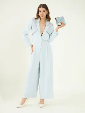 Blue Office Wear Fine Crepe Jumpsuit