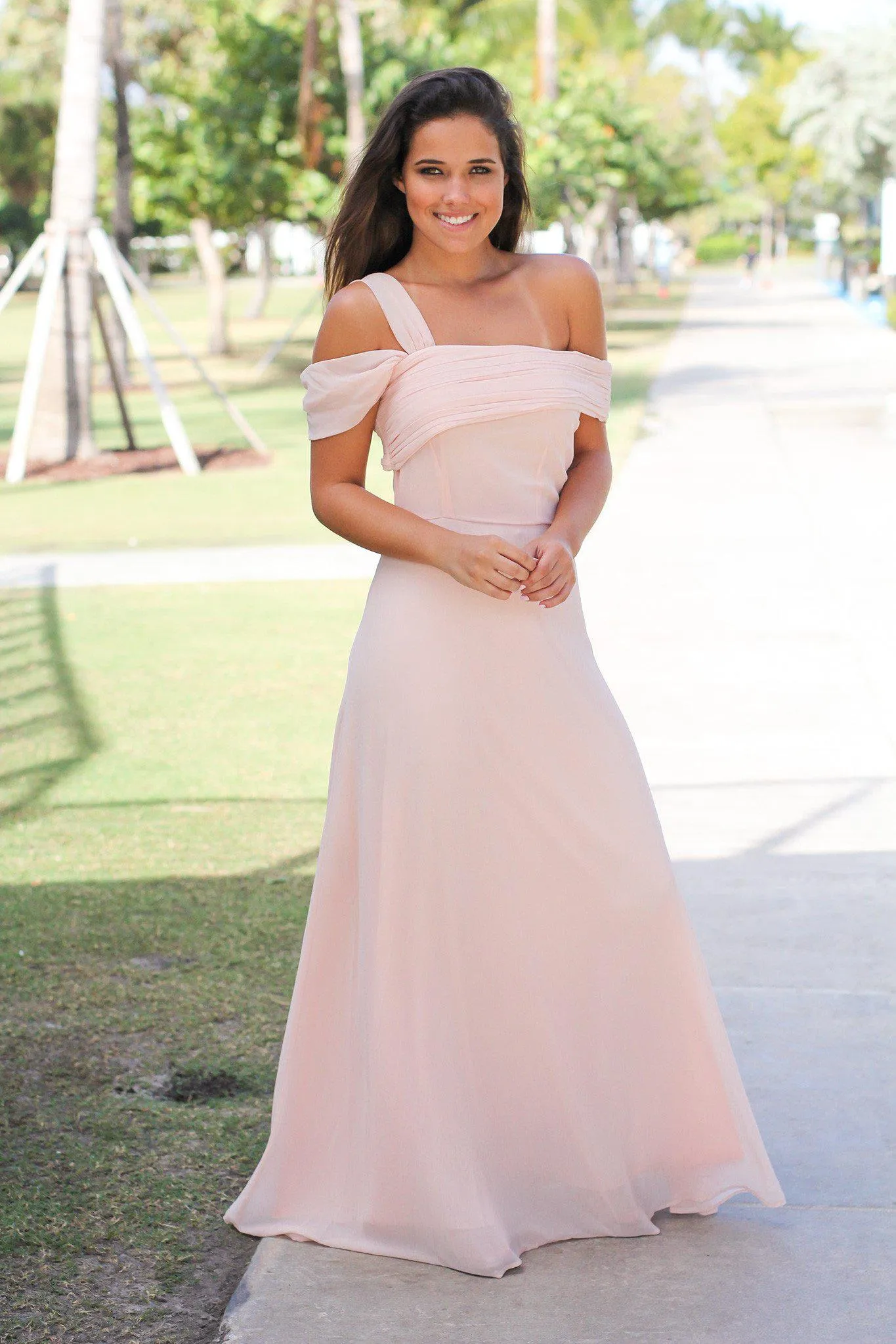 Blush One Shoulder Maxi Dress