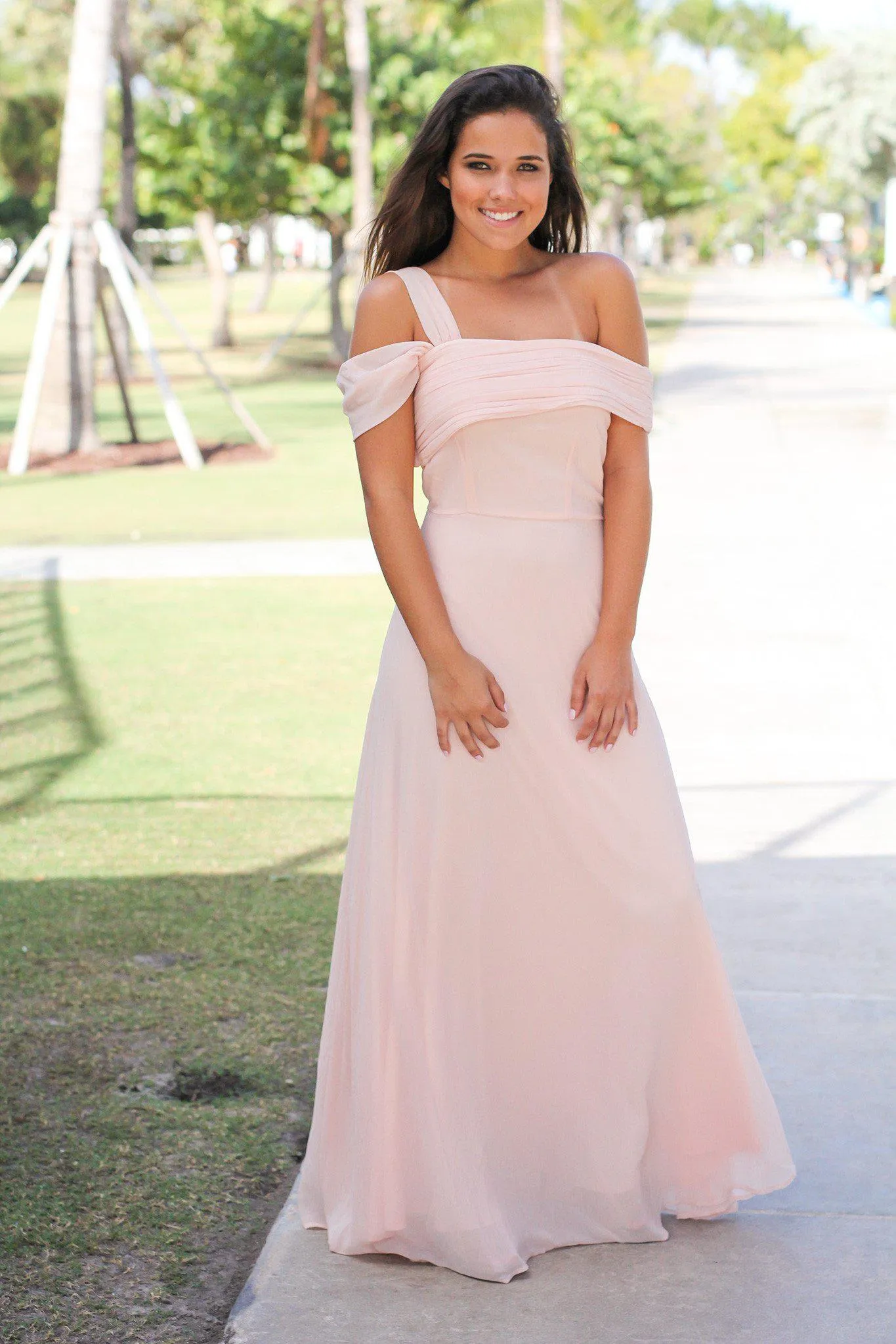 Blush One Shoulder Maxi Dress