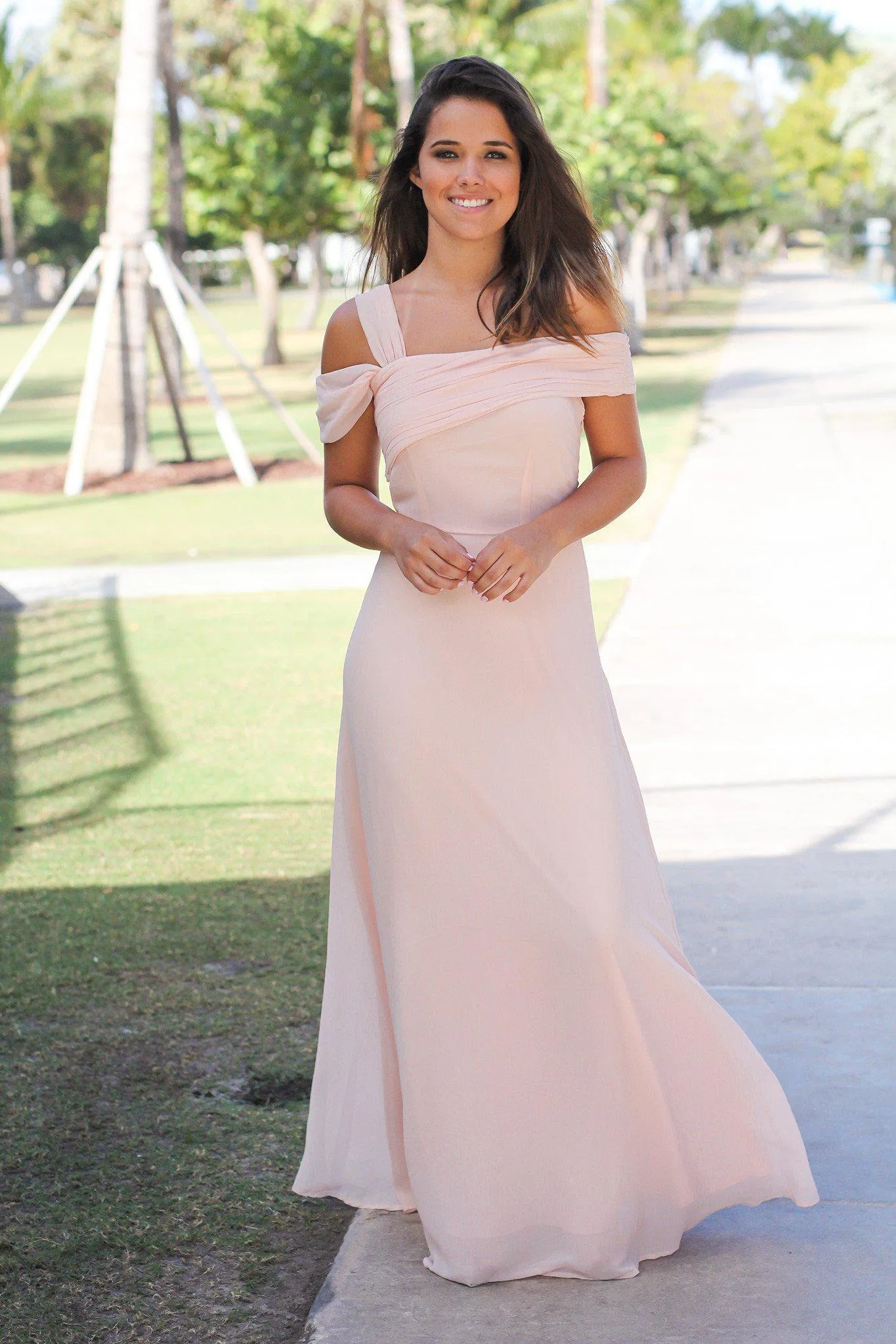 Blush One Shoulder Maxi Dress