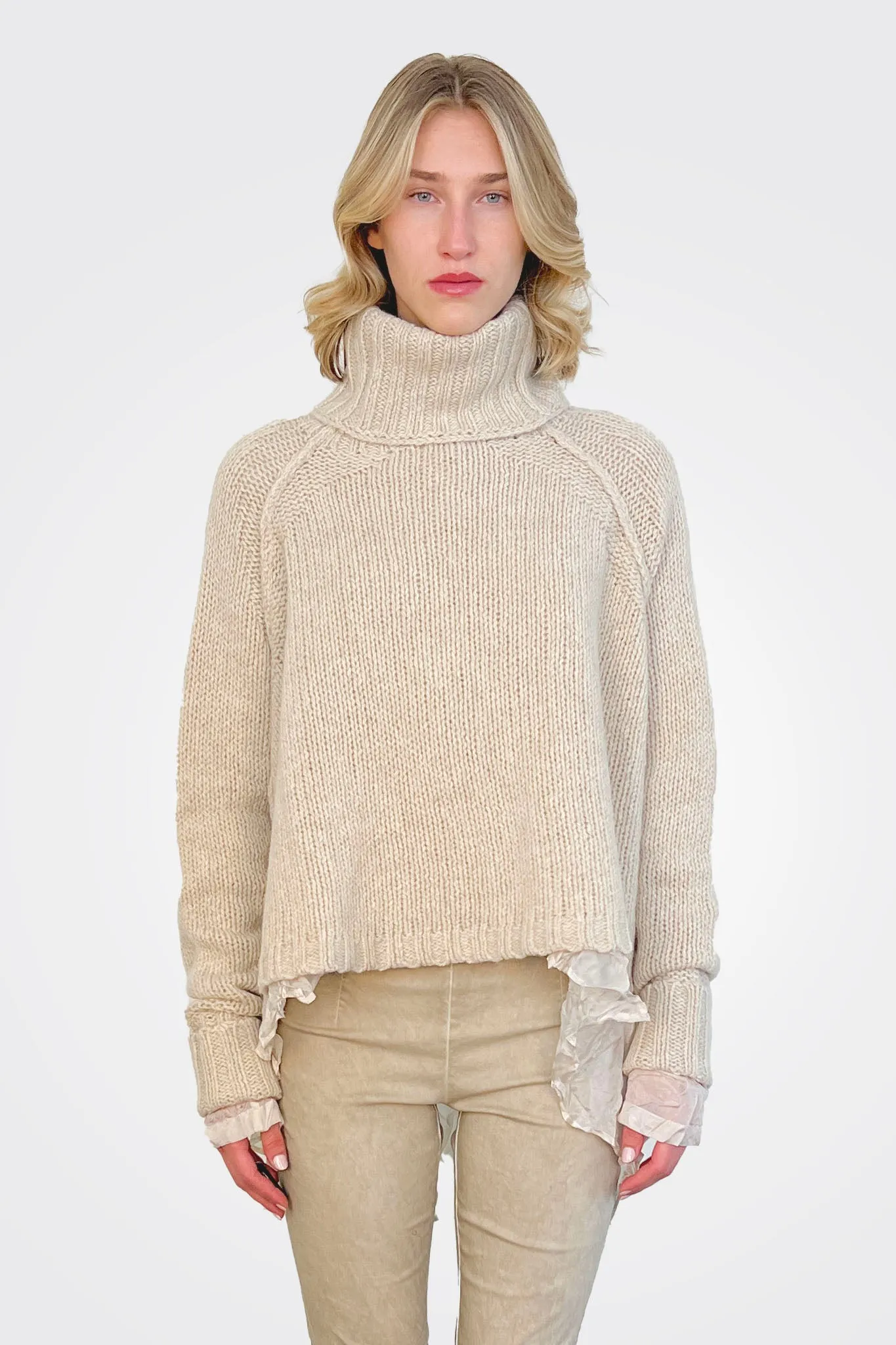 Boxy Knit Sweater - Bone Melange