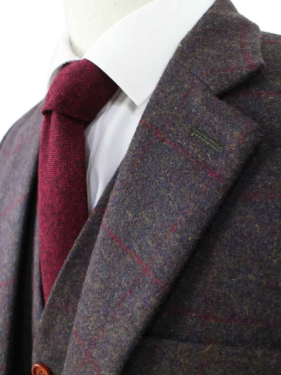 BROWN GREEN PLAID TWEED 3 PIECE SUIT