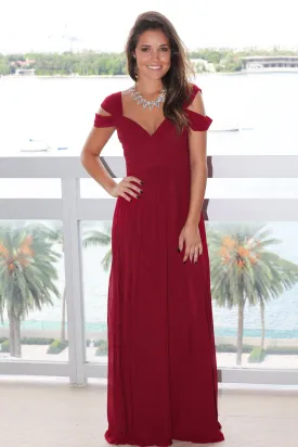 Burgundy Off Shoulder Maxi Dress