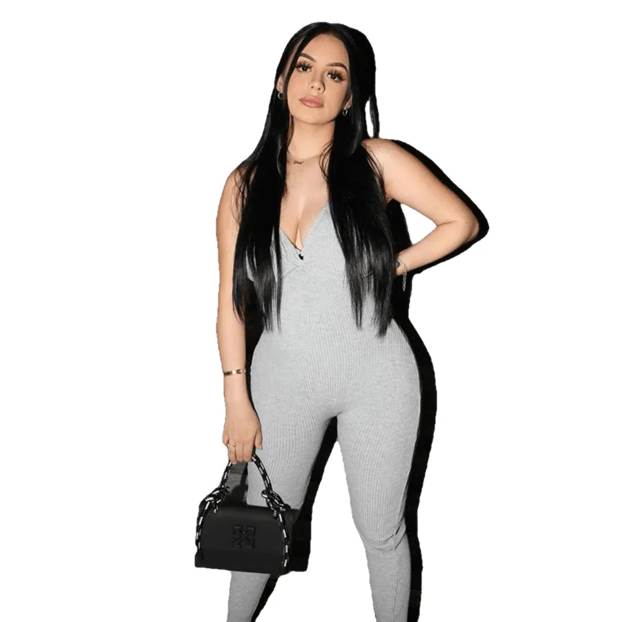 Casual Sexy Ladies' V-neck Backless Elastic Jumpsuits For Sport Hang Out