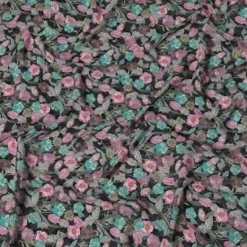 Charcoal Elegance Floral Viscose Crepe Fabric - 110cm Wide - Sophisticated Patterns for Tailored Looks - Buy Online-D18230