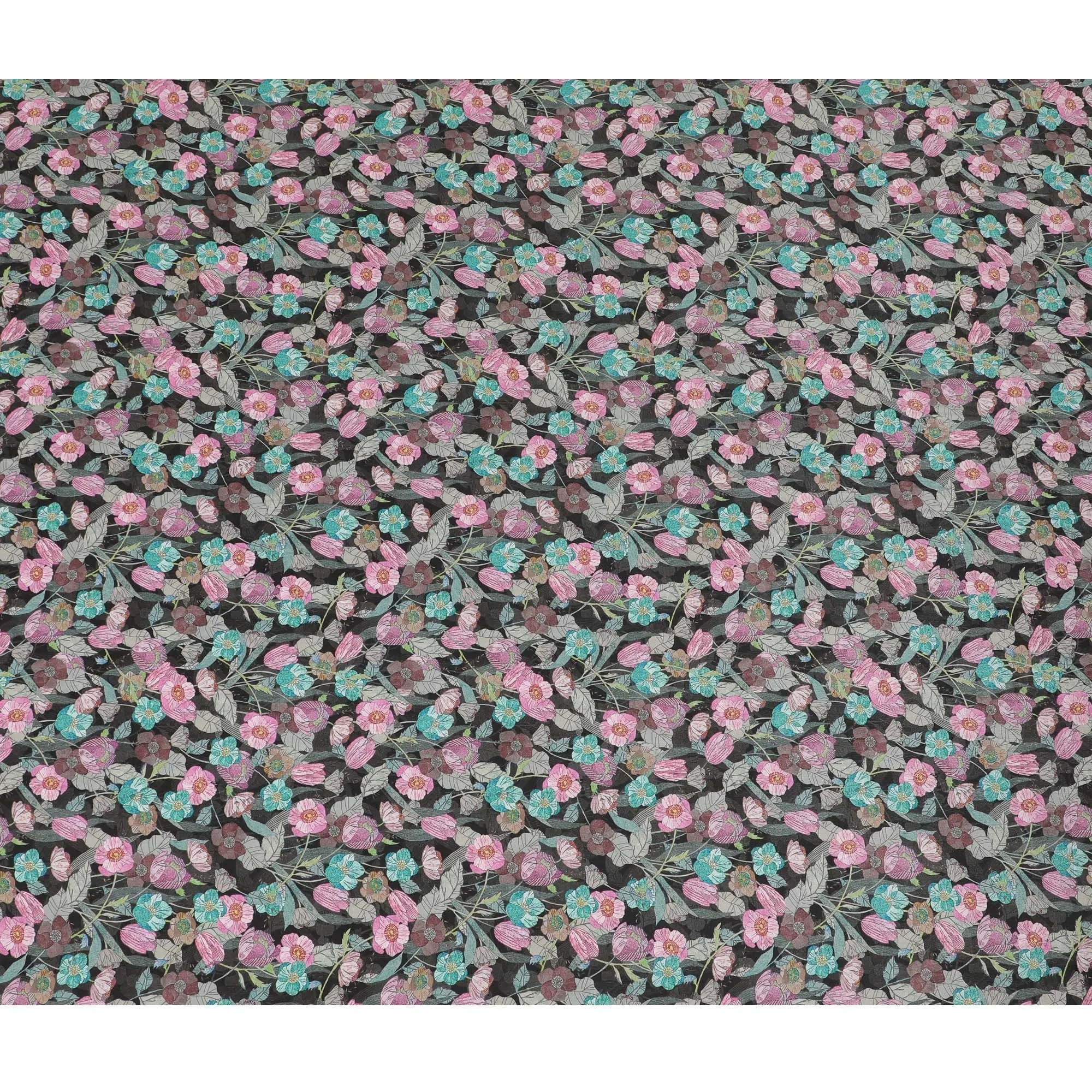 Charcoal Elegance Floral Viscose Crepe Fabric - 110cm Wide - Sophisticated Patterns for Tailored Looks - Buy Online-D18230