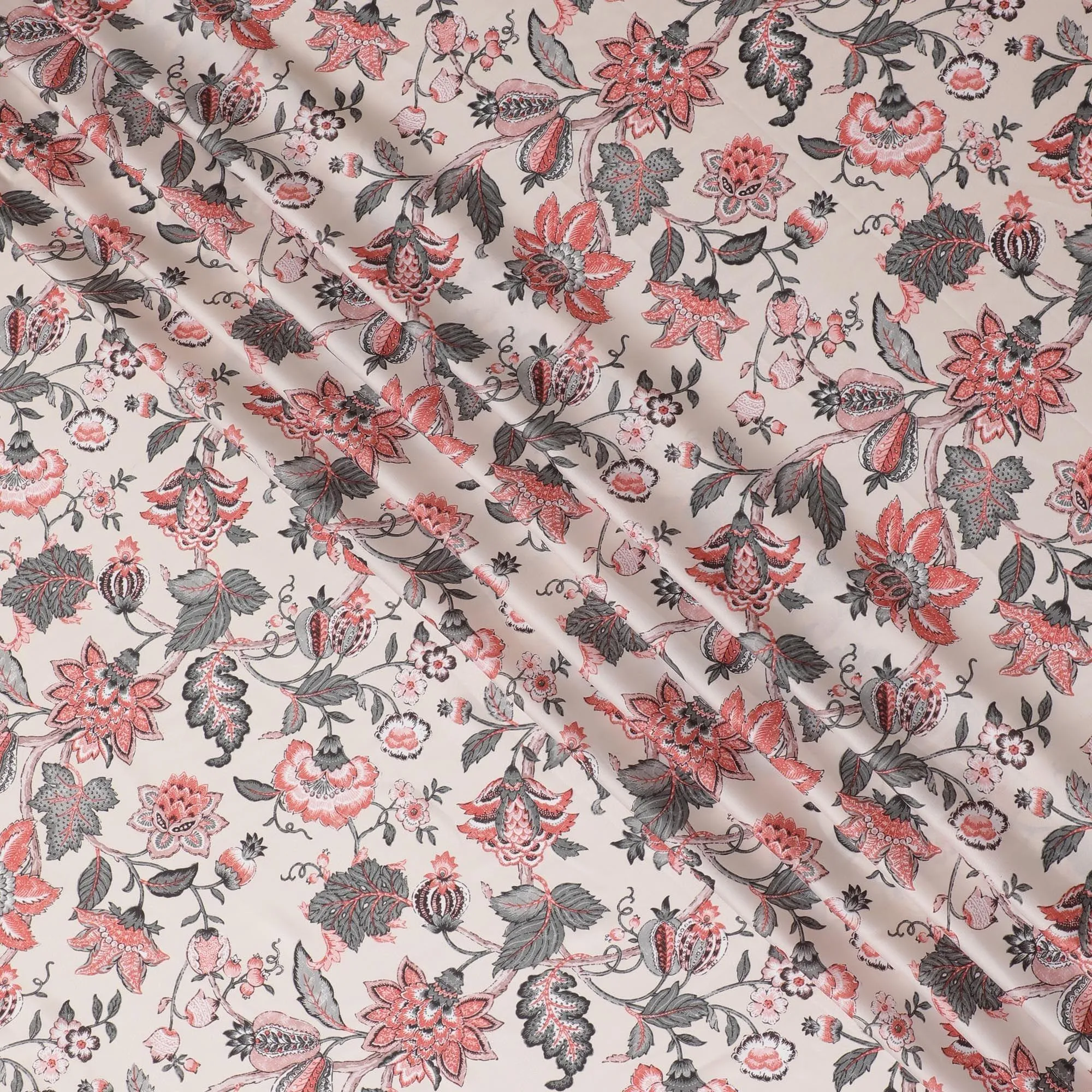 Coconut white synthetic crepe fabric with multicolor print in floral design-D15664