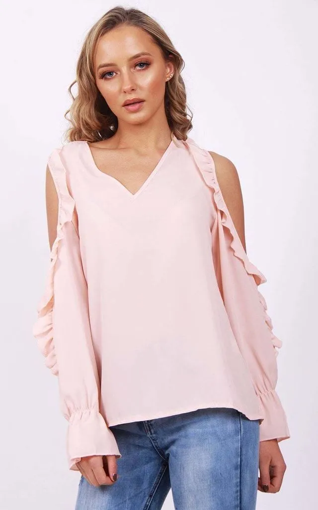 Cold Shoulder Ruffle Detail Blouse Top