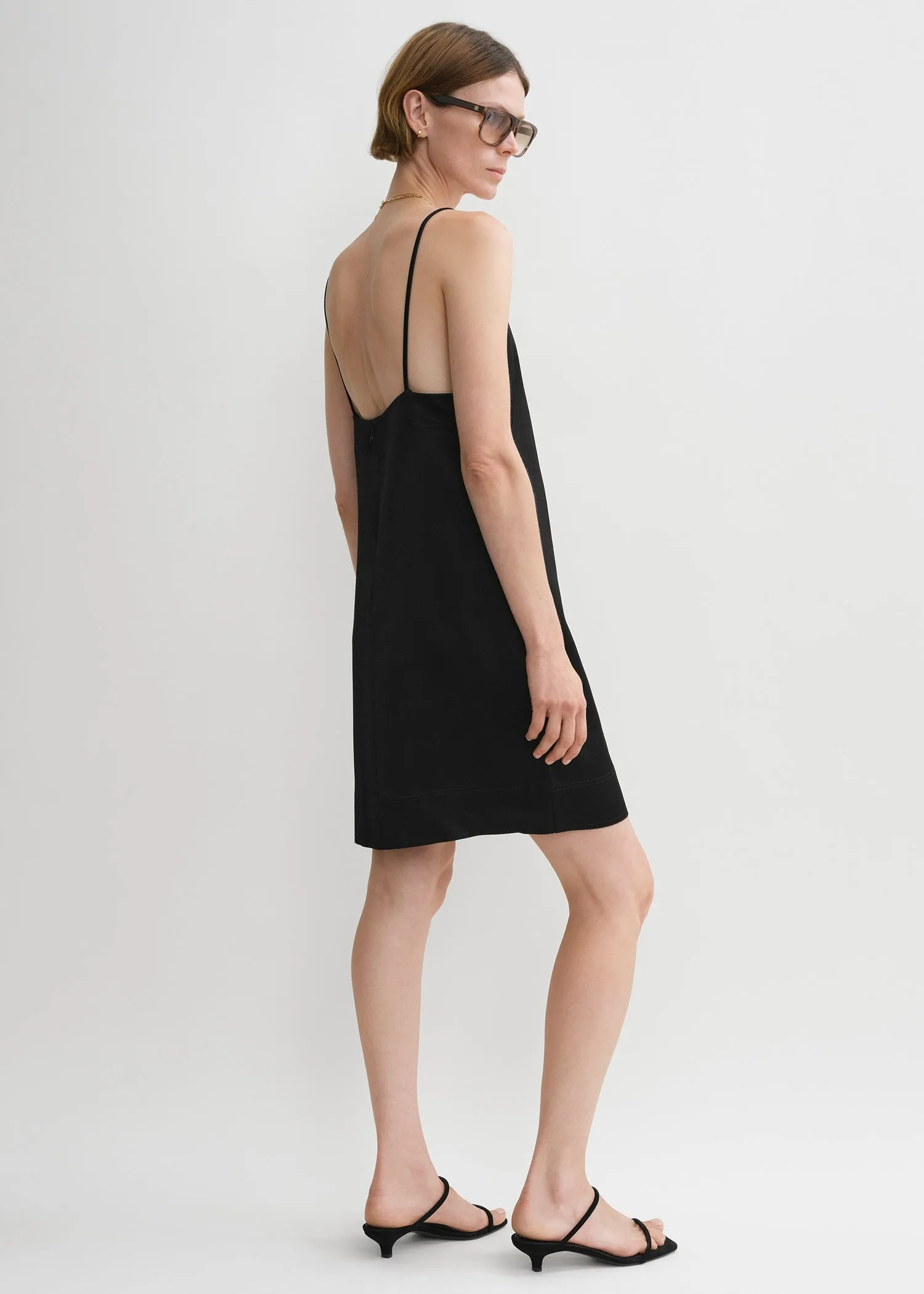 Contrast satin cami dress black