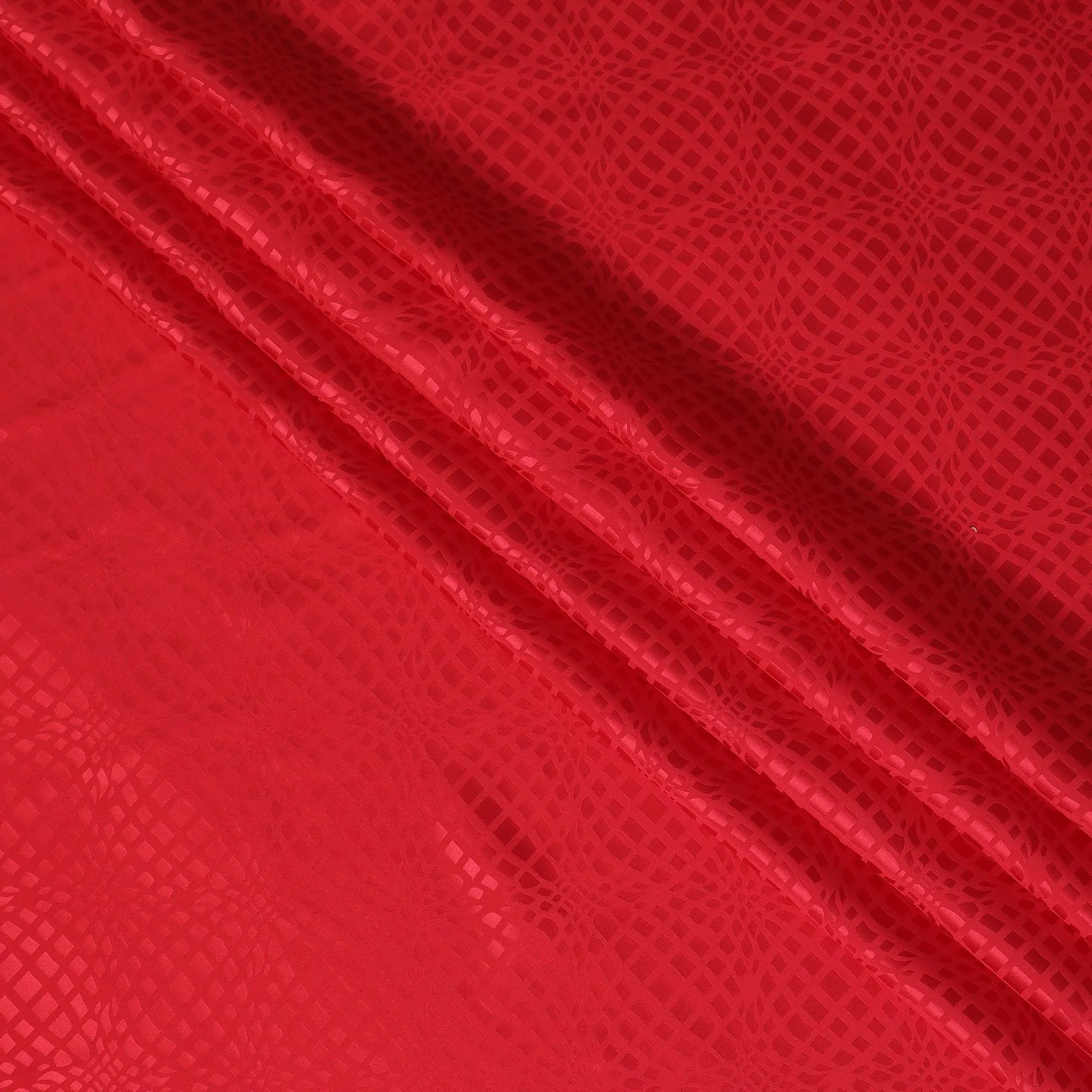 Crimson red premium pure silk crepe fabric with same tone jacquard in fancy design-D11951