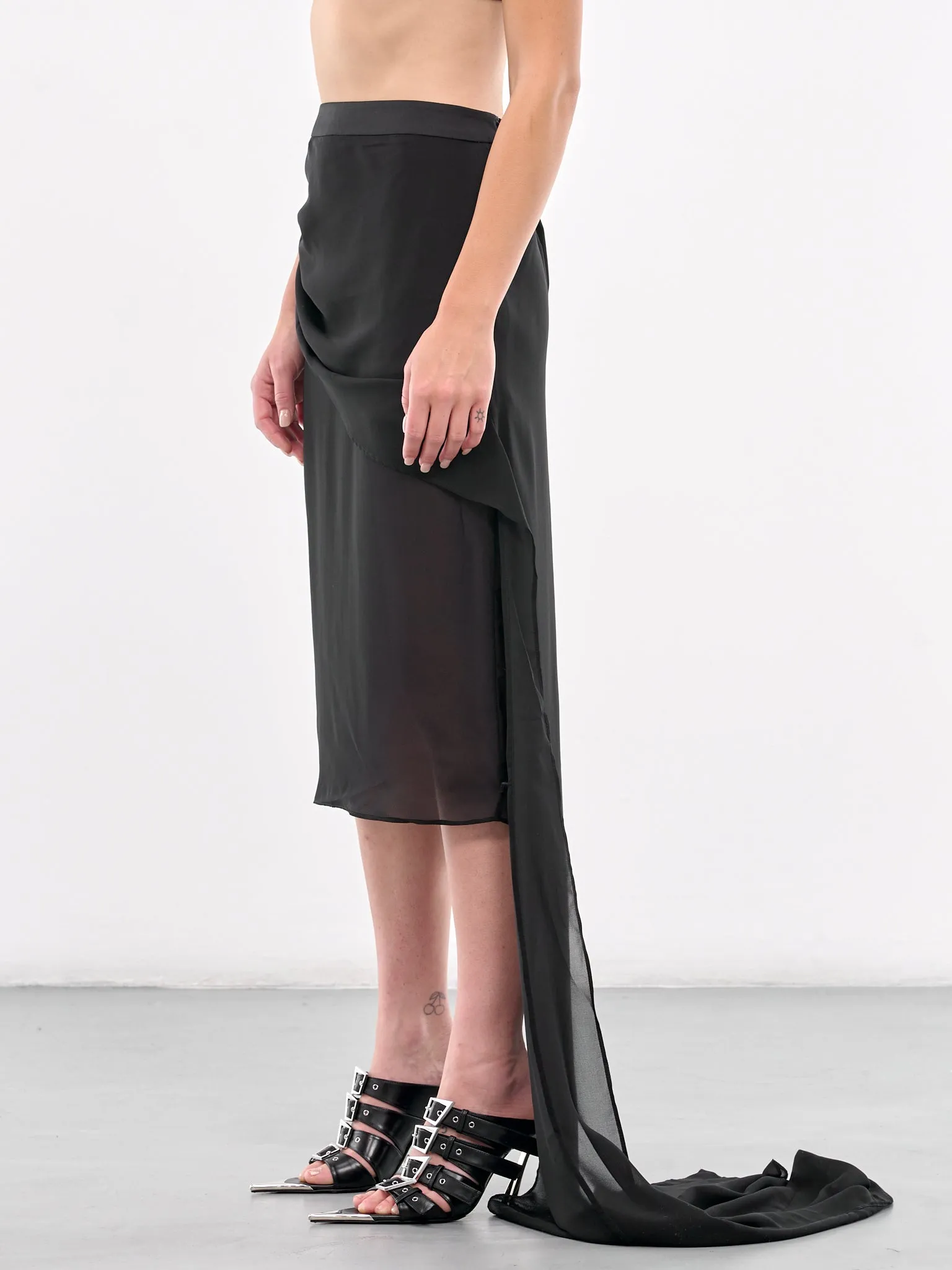 Draped Midi Skirt (SK-03BK-BLACK)