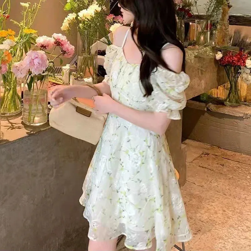 DressBetty - 2024 Fairycore Embroidery French Temperament Light Green Mini Floral Dress