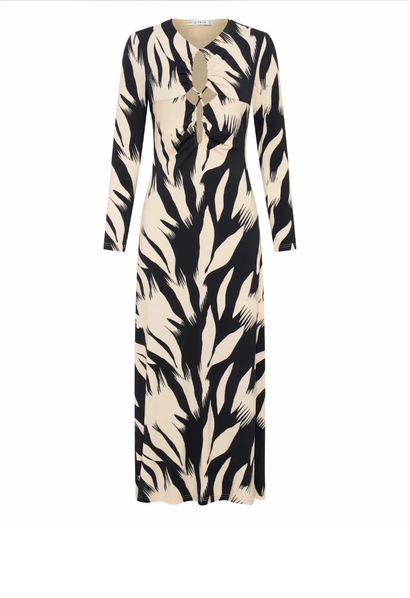 DRIFTER LS MIDI DRESS - FEATHER PRINT