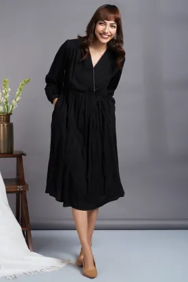 ecstasy black - crush cotton wrap dress with bucket stitch details