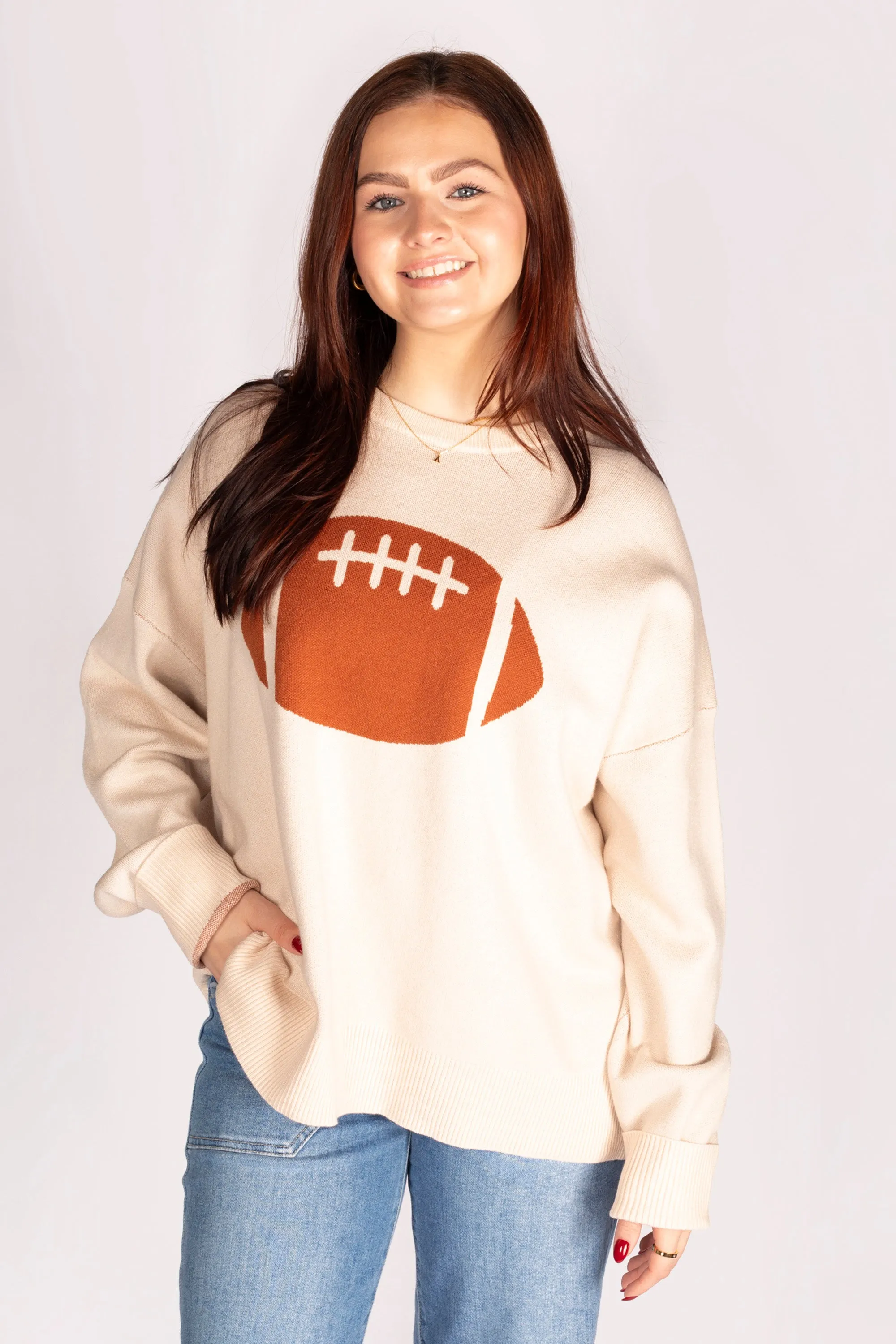 Football Jacquard Cream Sweater - FINAL SALE