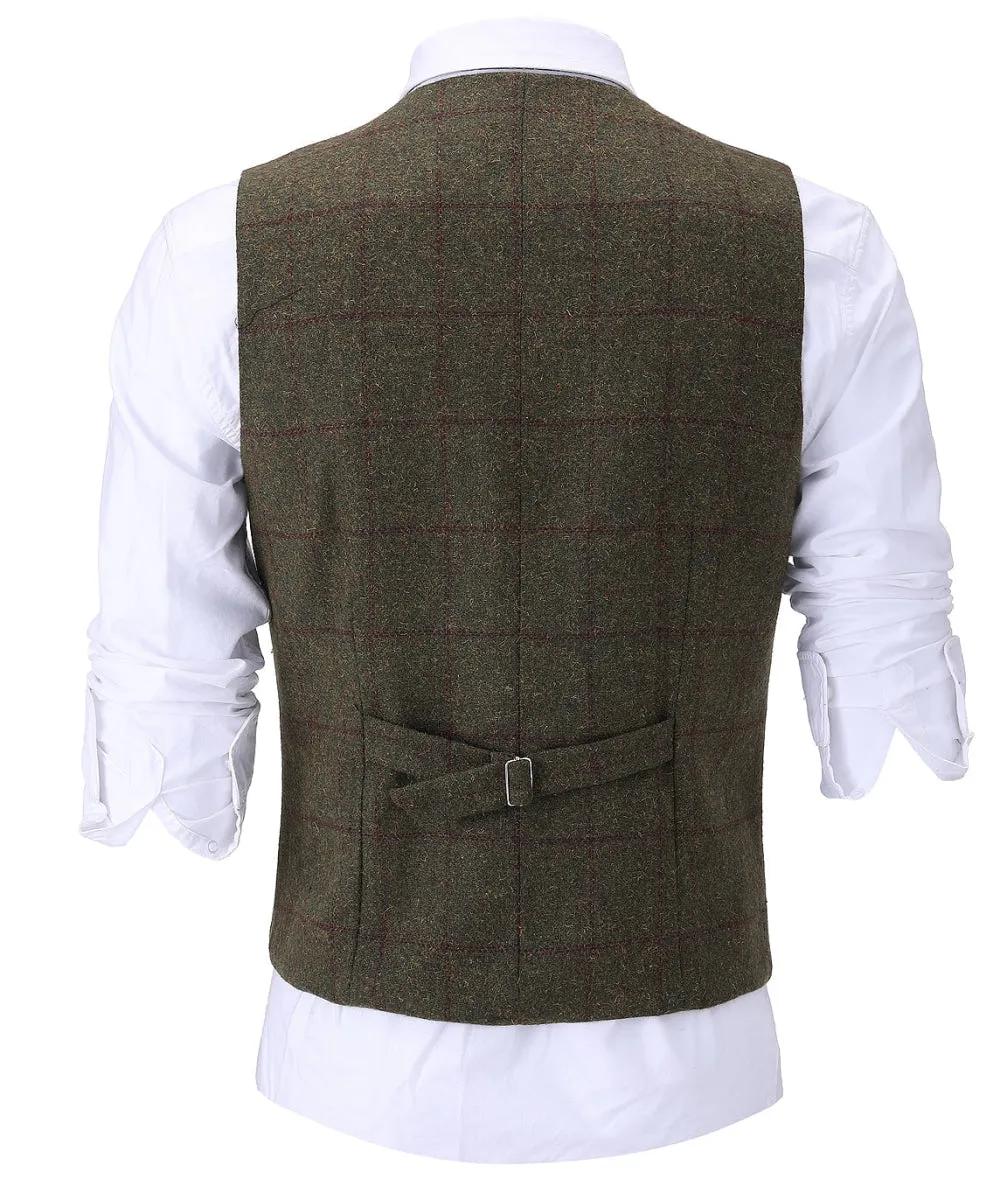 Formal Men's Suit Vest Plaid Tweed U Neck Waistcoat