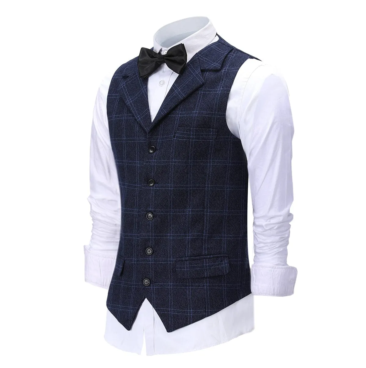 Formal Plaid Notch Lapel Waistcoat Slim Fit Suit Vest