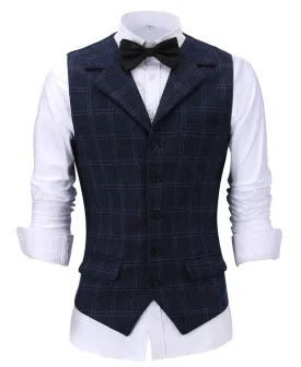 Formal Plaid Notch Lapel Waistcoat Slim Fit Suit Vest