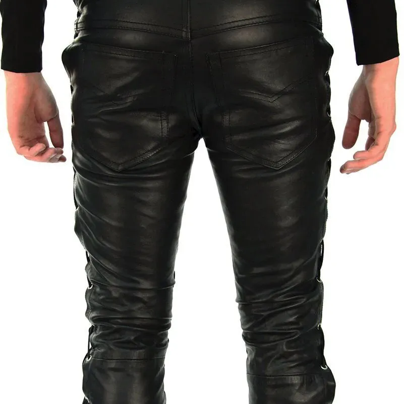 Funki Buys | Pants | Men's Faux Leather Side Laced Pants