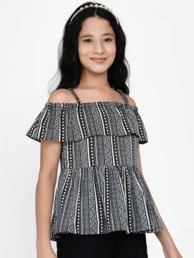 Girl's Black Printed Top - Bitiya By Bhama