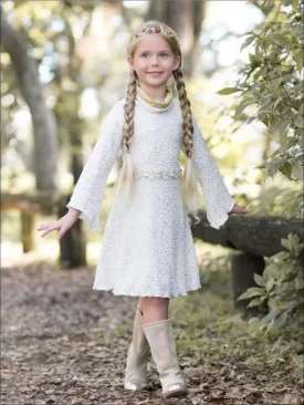 Girls Gold/Creme Turtleneck Sweater Dress w/ Wide Sleeves