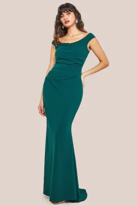 Goddiva Off Shoulder Cowl Neck Scuba Crepe Maxi Dress