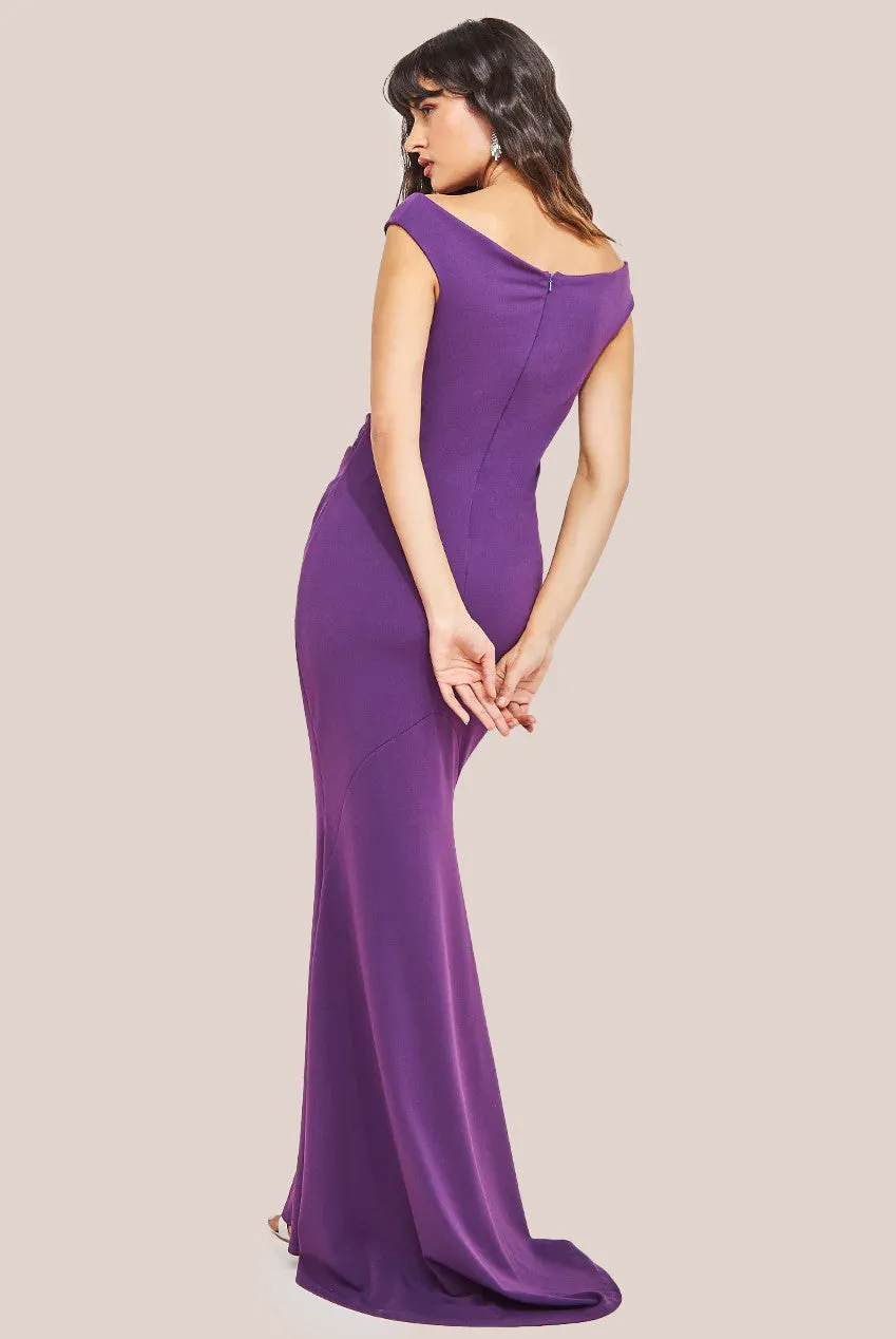 Goddiva Off Shoulder Cowl Neck Scuba Crepe Maxi Dress