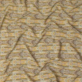 Golden Ornate Paisley Viscose Crepe Fabric - 110cm Wide - Luxurious Patterns for Distinguished Attire - Buy Online-D18235