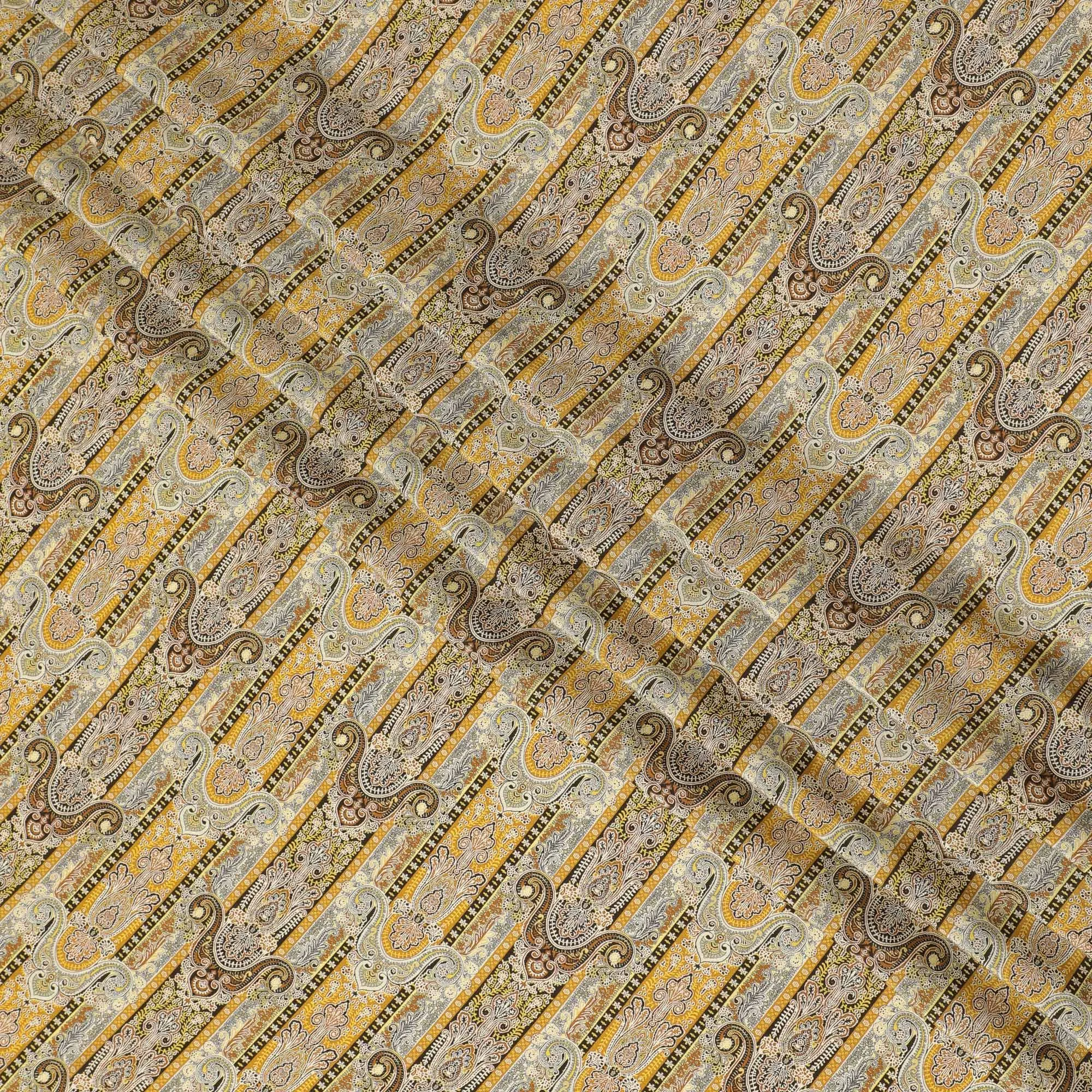 Golden Ornate Paisley Viscose Crepe Fabric - 110cm Wide - Luxurious Patterns for Distinguished Attire - Buy Online-D18235