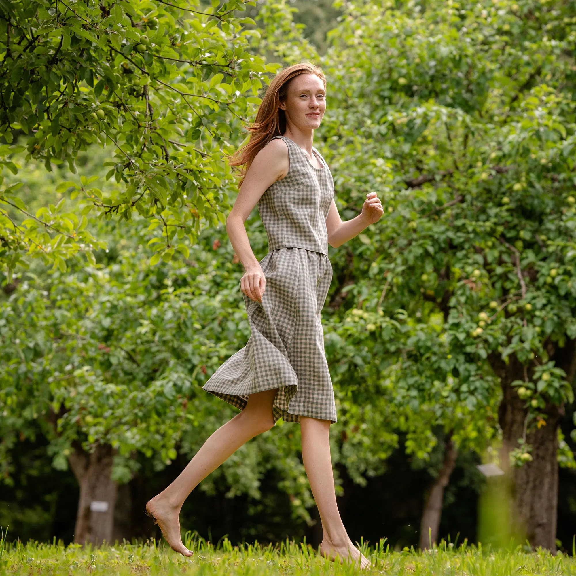 Green Gingham Midi Skirt Sophia