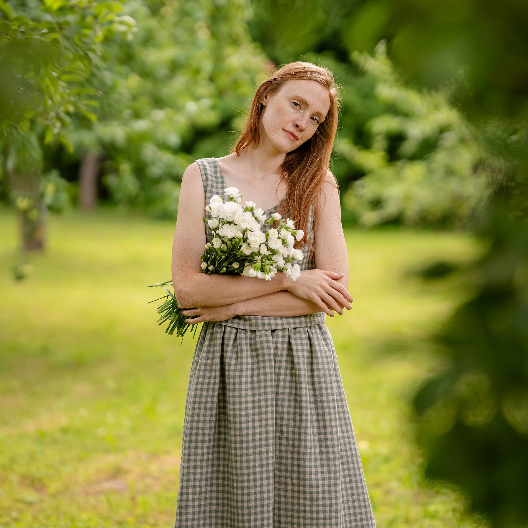 Green Gingham Midi Skirt Sophia