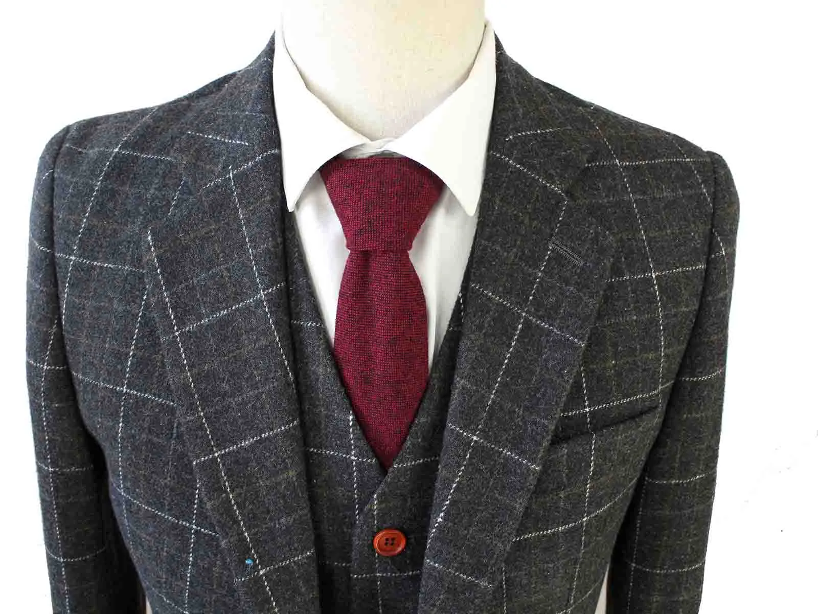 GREY OVERCHECK PLAID TWEED 3 PIECE SUIT