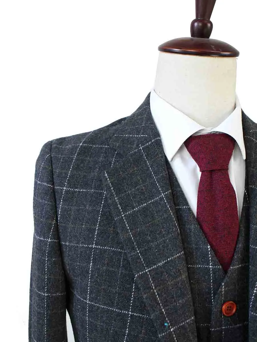 GREY OVERCHECK PLAID TWEED 3 PIECE SUIT