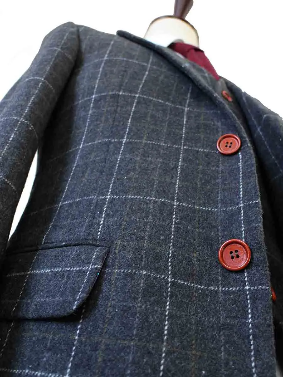 GREY OVERCHECK PLAID TWEED 3 PIECE SUIT