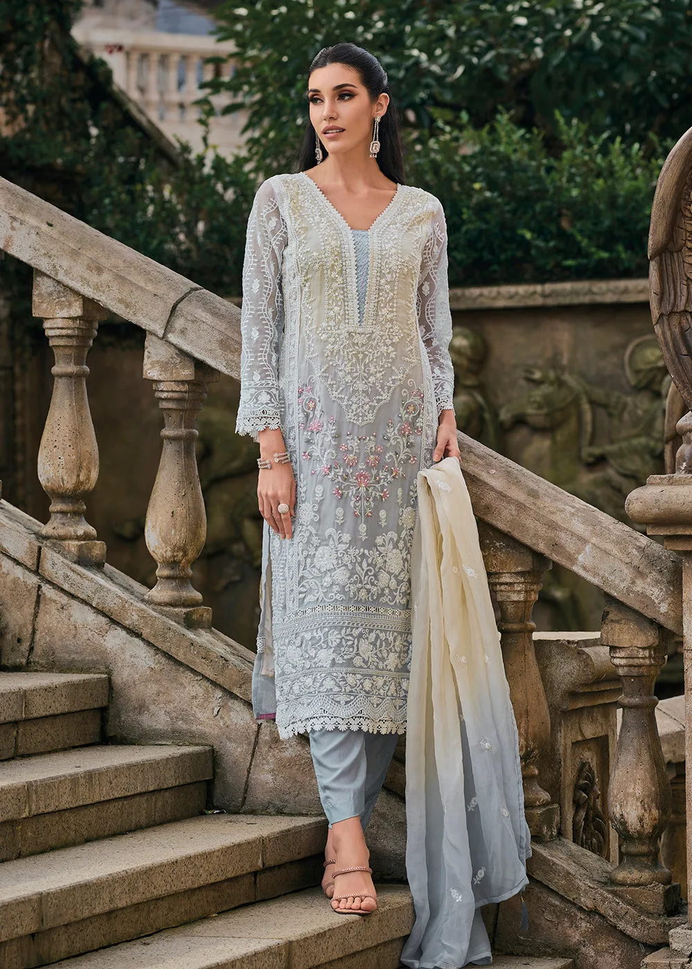 Grey Soft Organza Embroidered Designer Salwar Suit