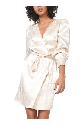 Greylin Pauline Jacquard Faux Wrap Dress In Cream