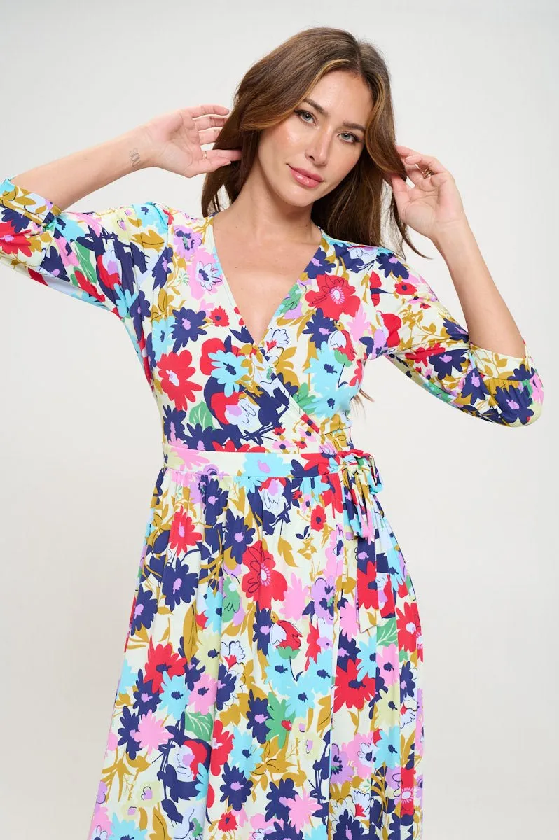 Hadley Three Quarter Sleeve Full Wrap Dress